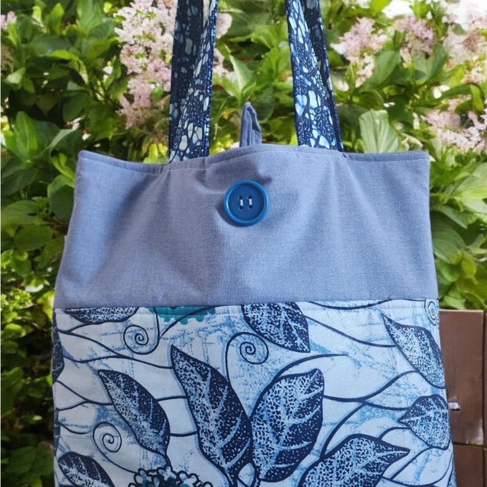 Blue and Gray Botanical Tote Bag